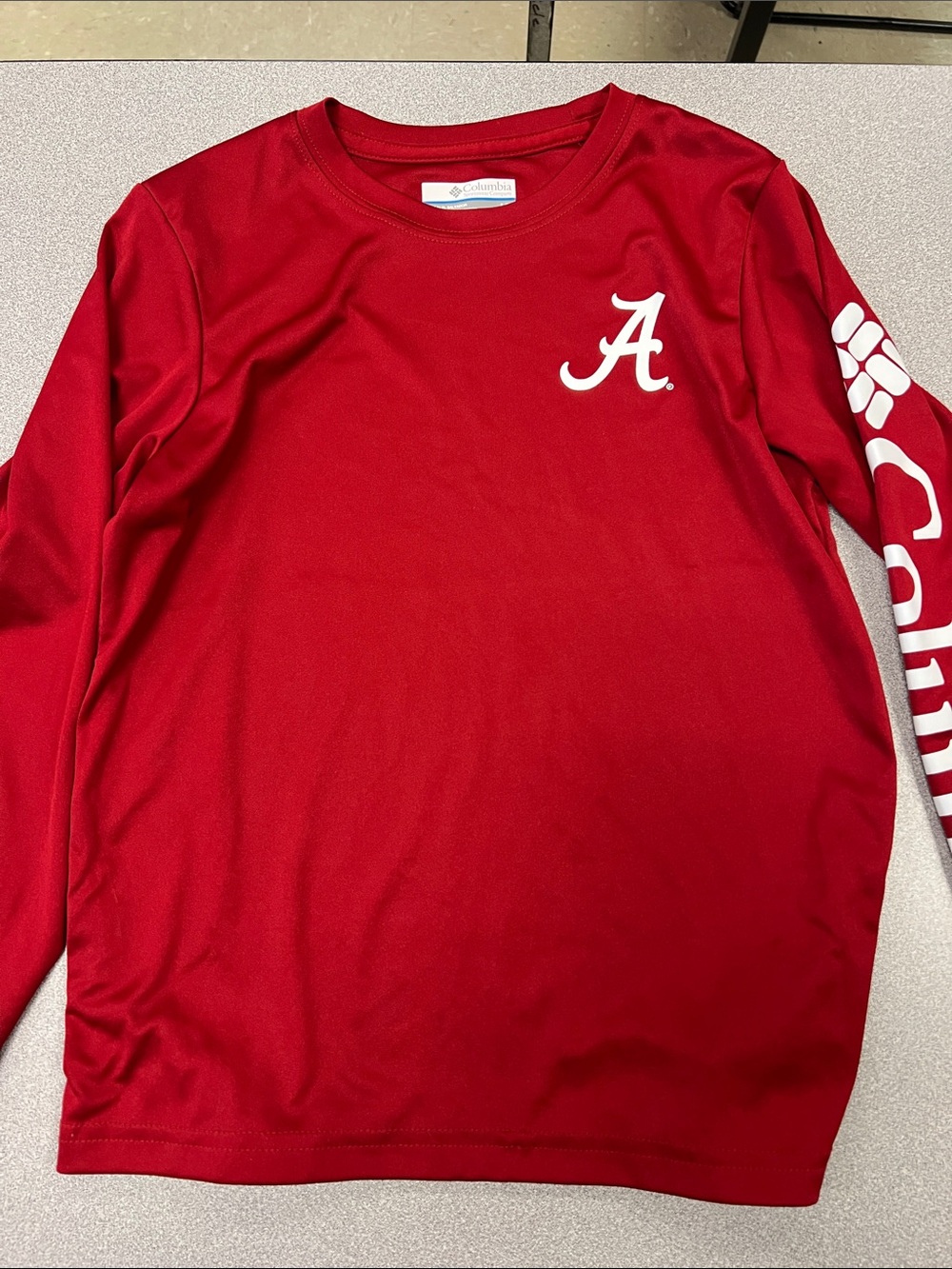 Columbia Kids Red Long-Sleeve Performance Tee with White Script A